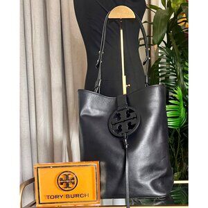 Tory Burch Black Leather Miller Bucket Shoulder Bag